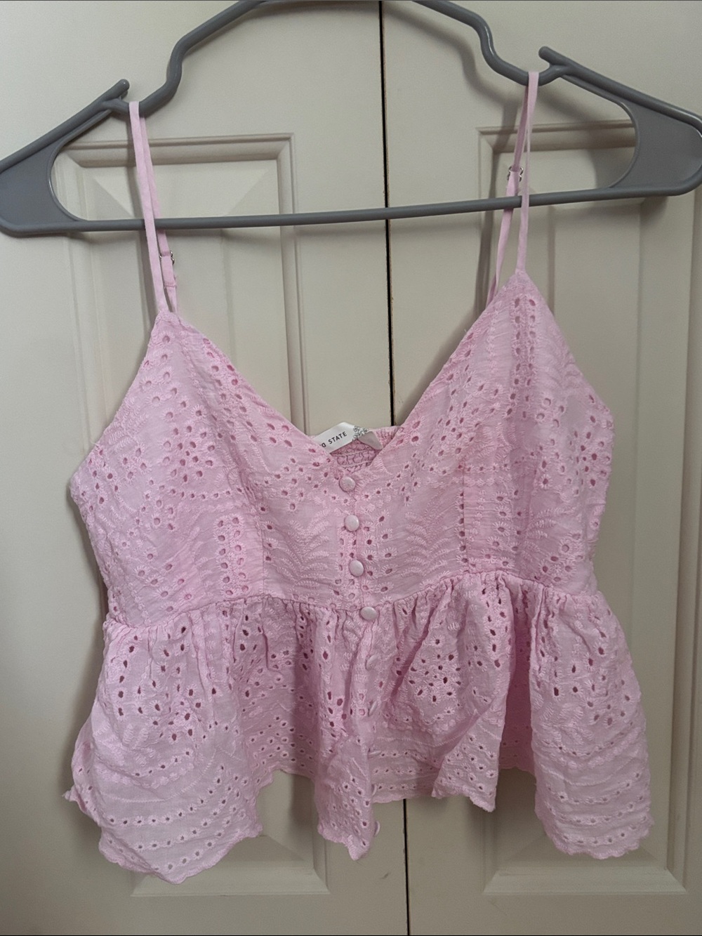 Altar'd State Pink Eyelet Peplum Camisole